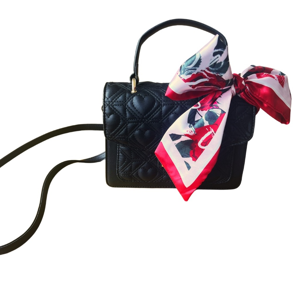 Aldo Black and Gold Lovepotionn Quilted Heart Handbag/ Crossbody Bag